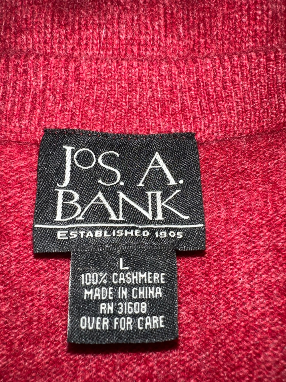 JOS. A. BANK 100% Cashmere V-Neck Sweater Red L - Picture 3 of 3